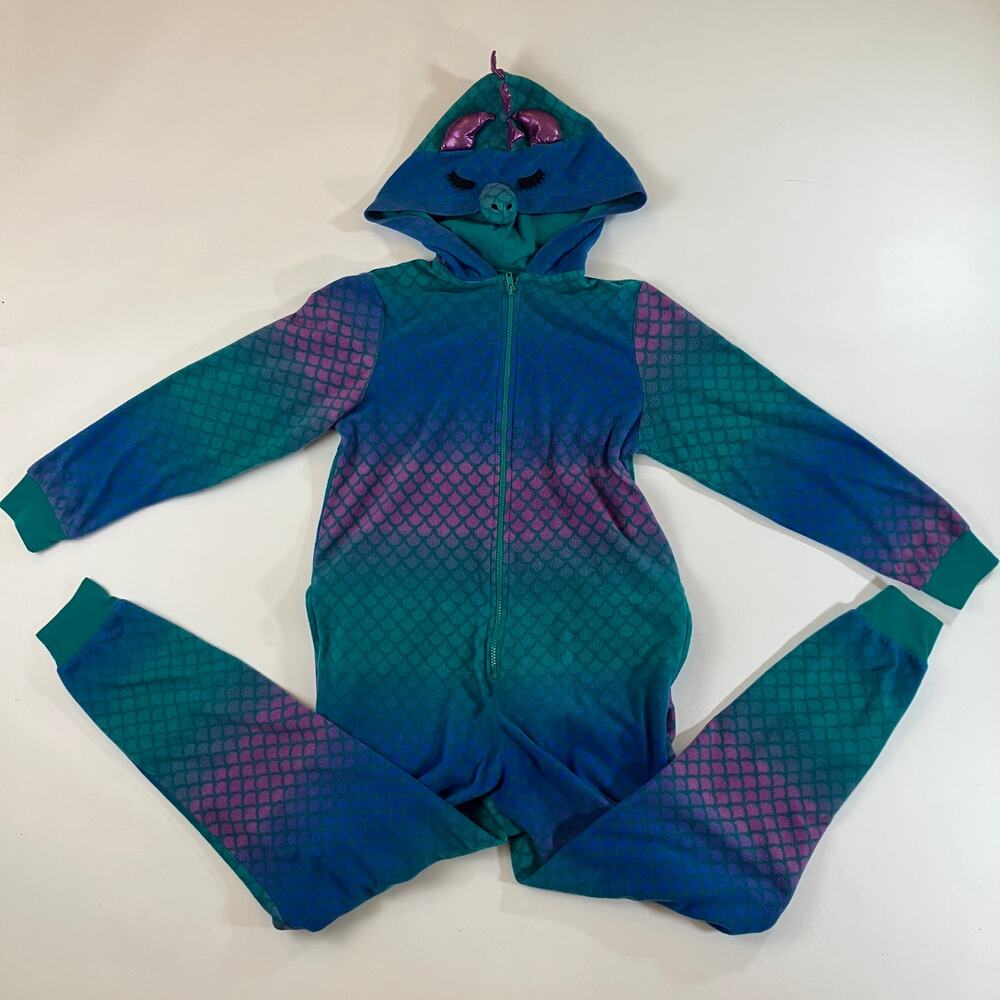 Xhilaration Women XS/S Dragon Teal Purple Scale Pajamas Wings Tail Costume